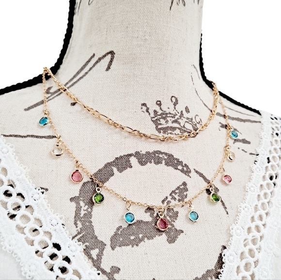 Gold layered necklace Boho colorful rhinestones Dainty Charm festival 💖2/$30 - Picture 8 of 15
